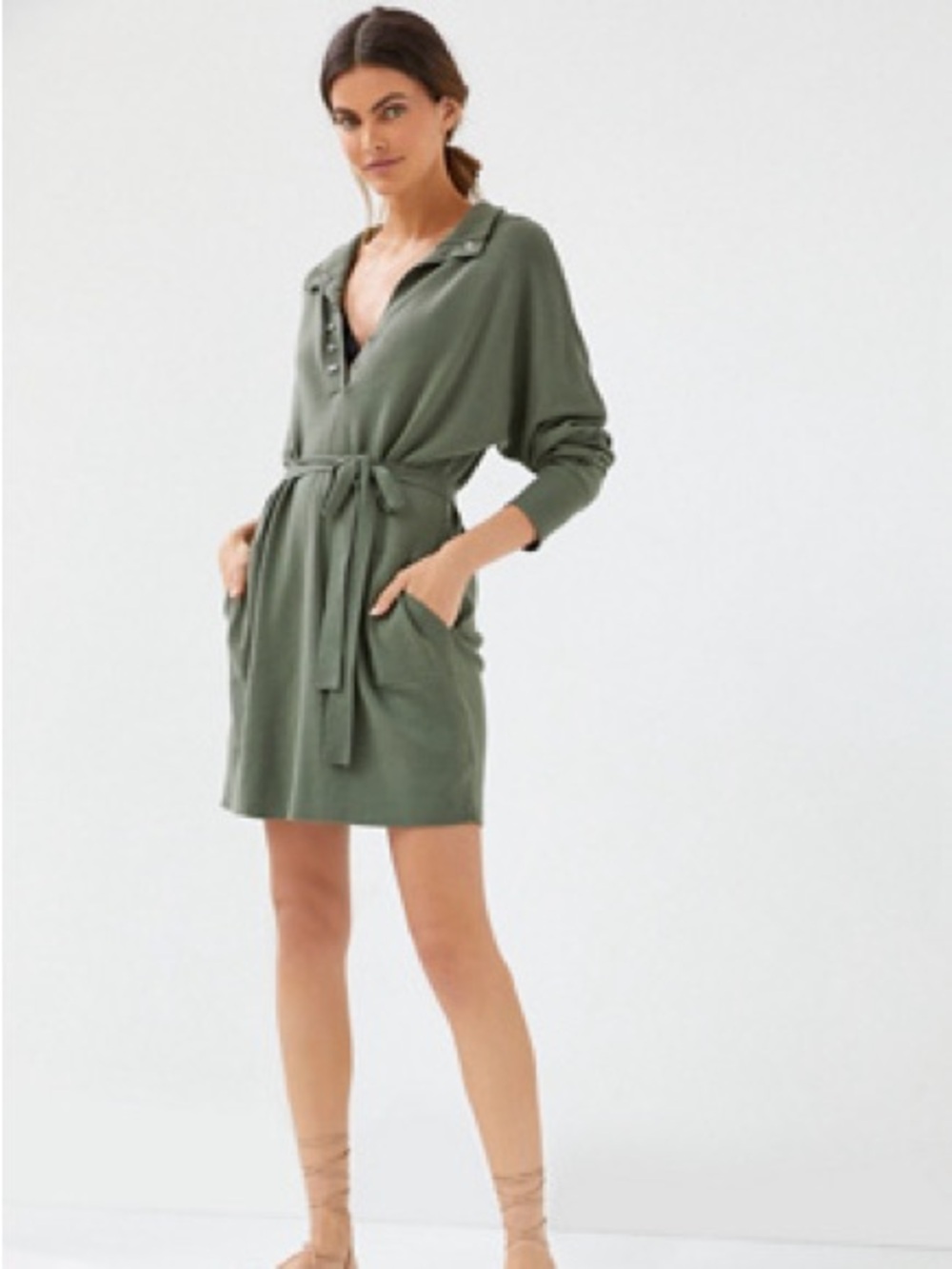 ANTHROPOLOGIE Daily Practice Polo Knit Mini Dress in Moss